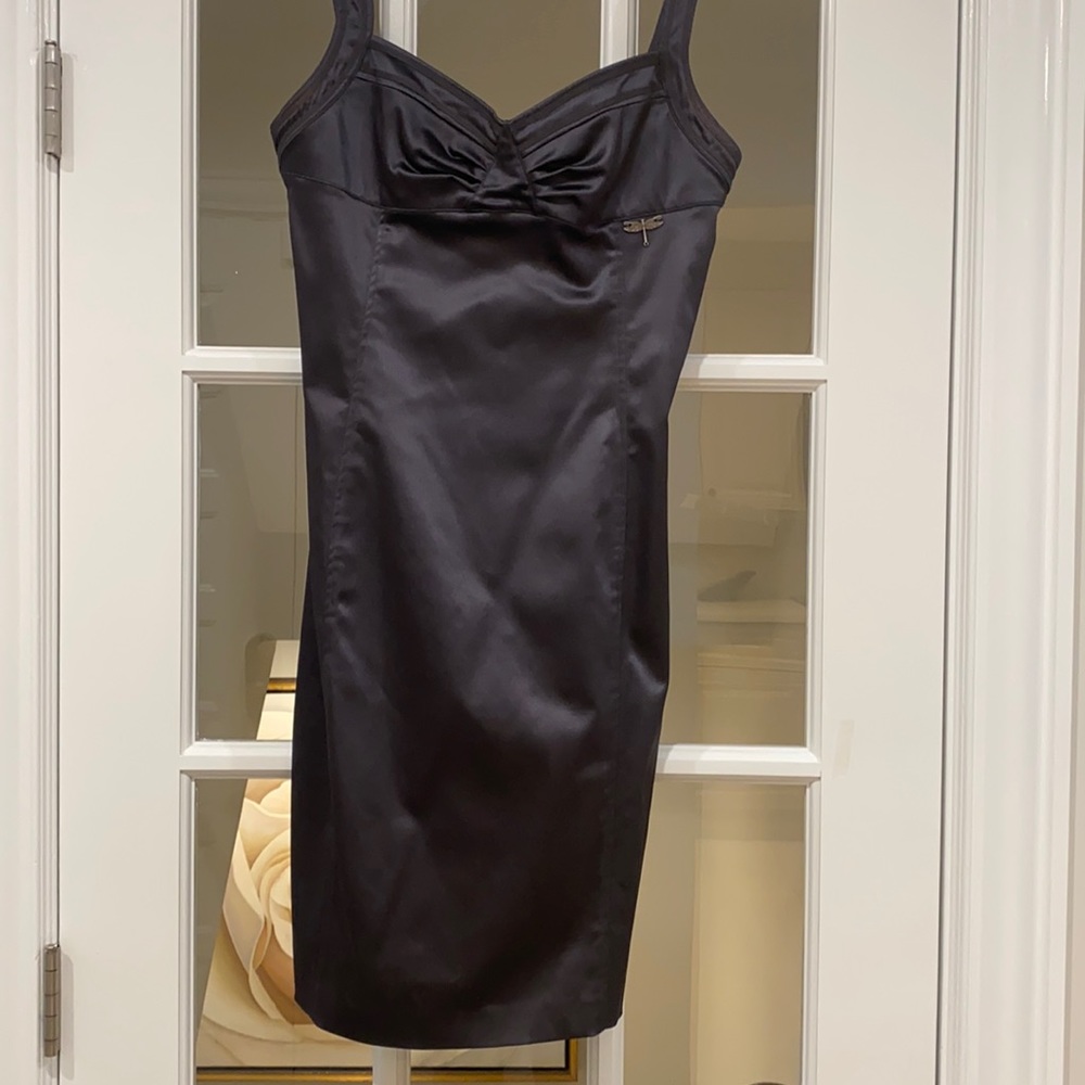 Galliano Charcoal Gray Satin cocktail dress size 10   Barely worn  Form fitting